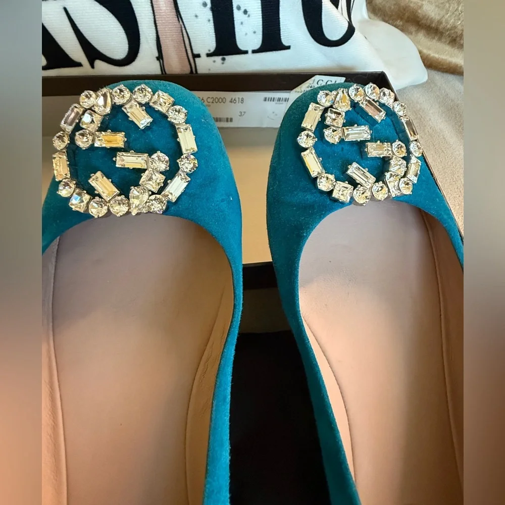 Gucci Turquoise Crystal Embellished Flats - Picture 8 of 8